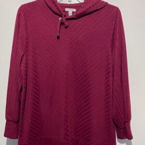 Nine West Women's Burgundy Textured Tunic Pullover Drawstring Hoodie Size XXL